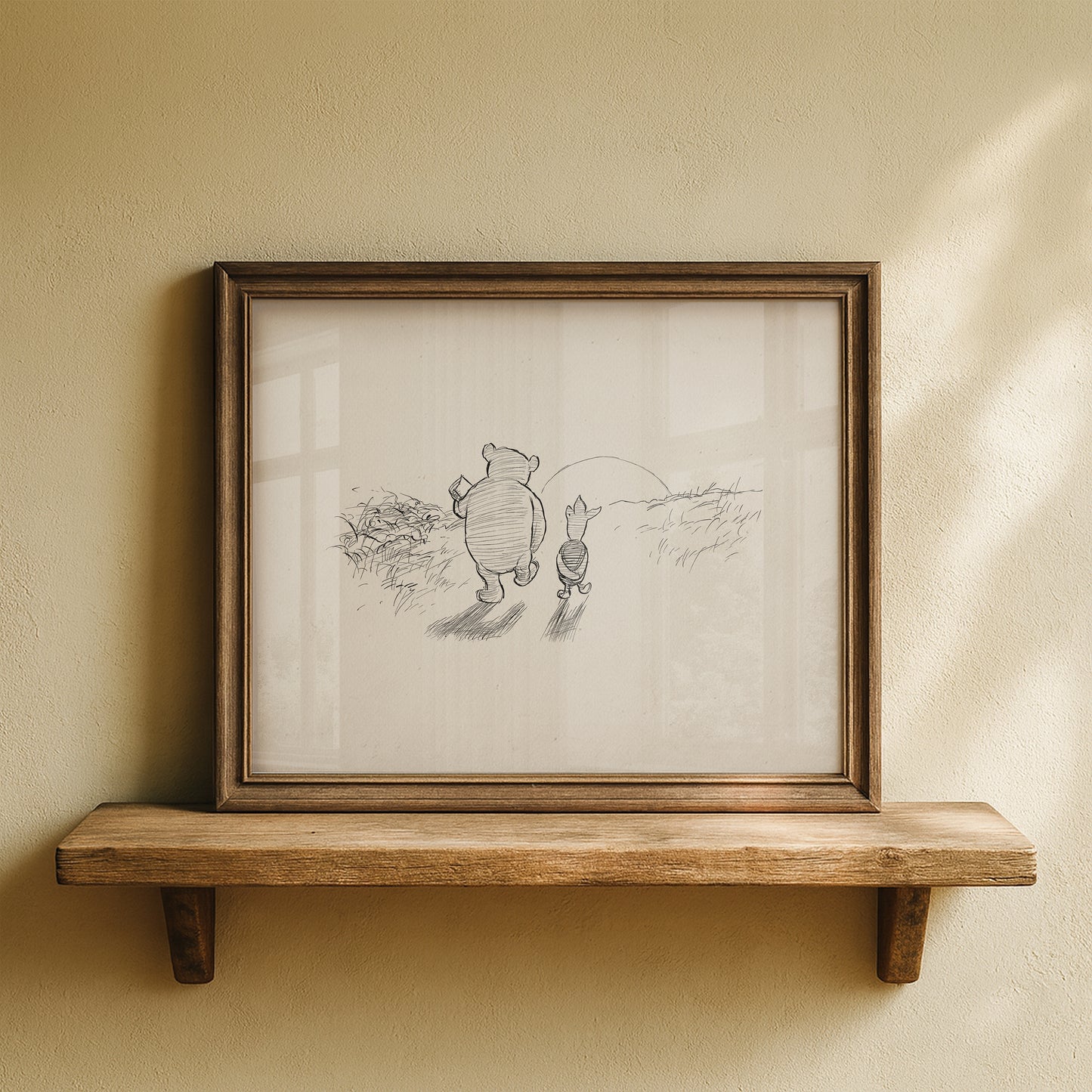Winnie the Pooh & Piglet: Sunset Shepard Illustration Vintage Print