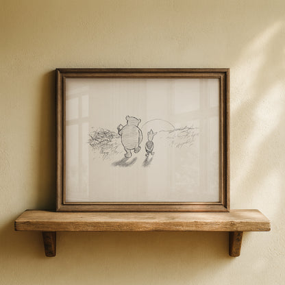 Winnie the Pooh & Piglet: Sunset Shepard Illustration Vintage Print