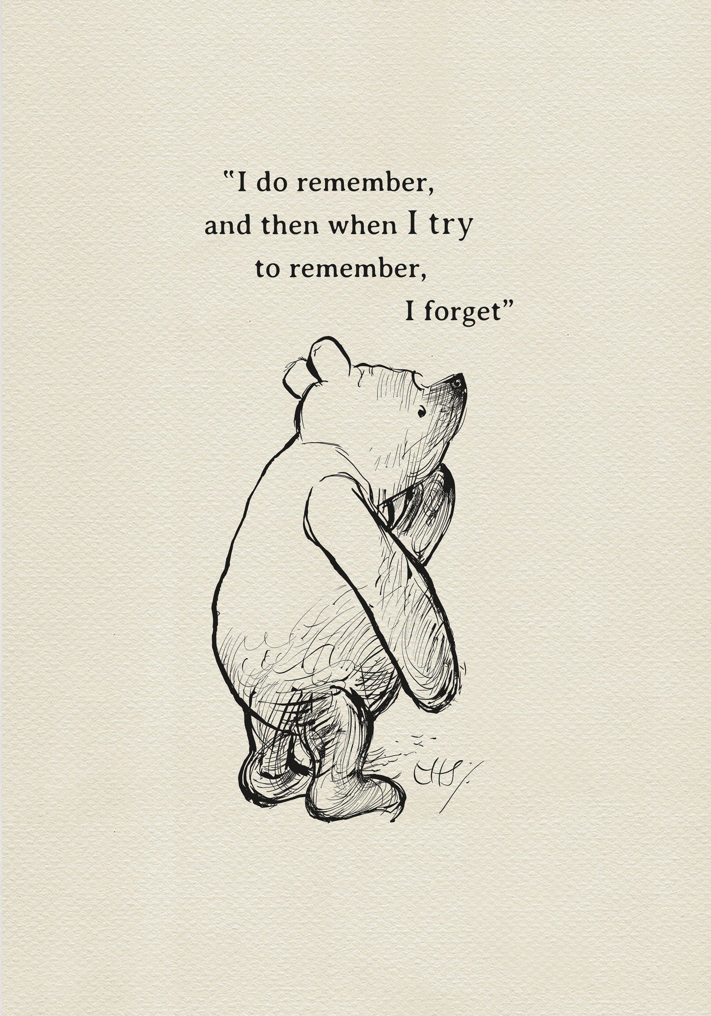 Simple Winnie the Pooh Sketch With Quote – Vintage Artwork for Literary & Nostalgic Gift Ideas