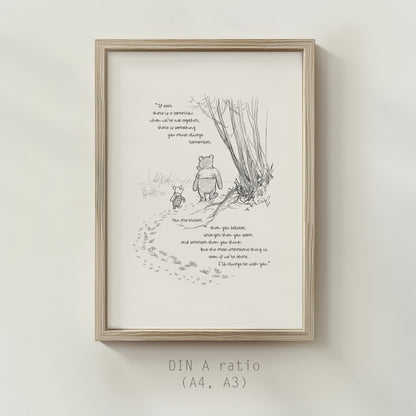 Winnie the Pooh Wall Art Print Inspirational Quote, Vintage Style Illustration for Friendship & Courage