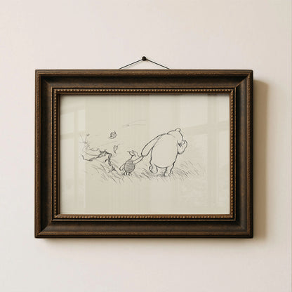 Piglet & Winnie the Pooh Classic Vintage Illustration