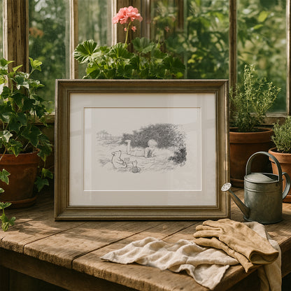 Winnie the Pooh Print: Piglet & Christopher Robin Vintage Illustration