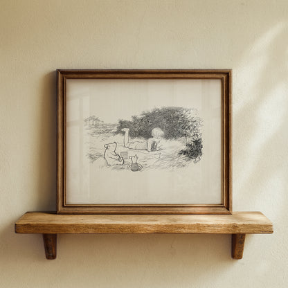 Winnie the Pooh Print: Piglet & Christopher Robin Vintage Illustration