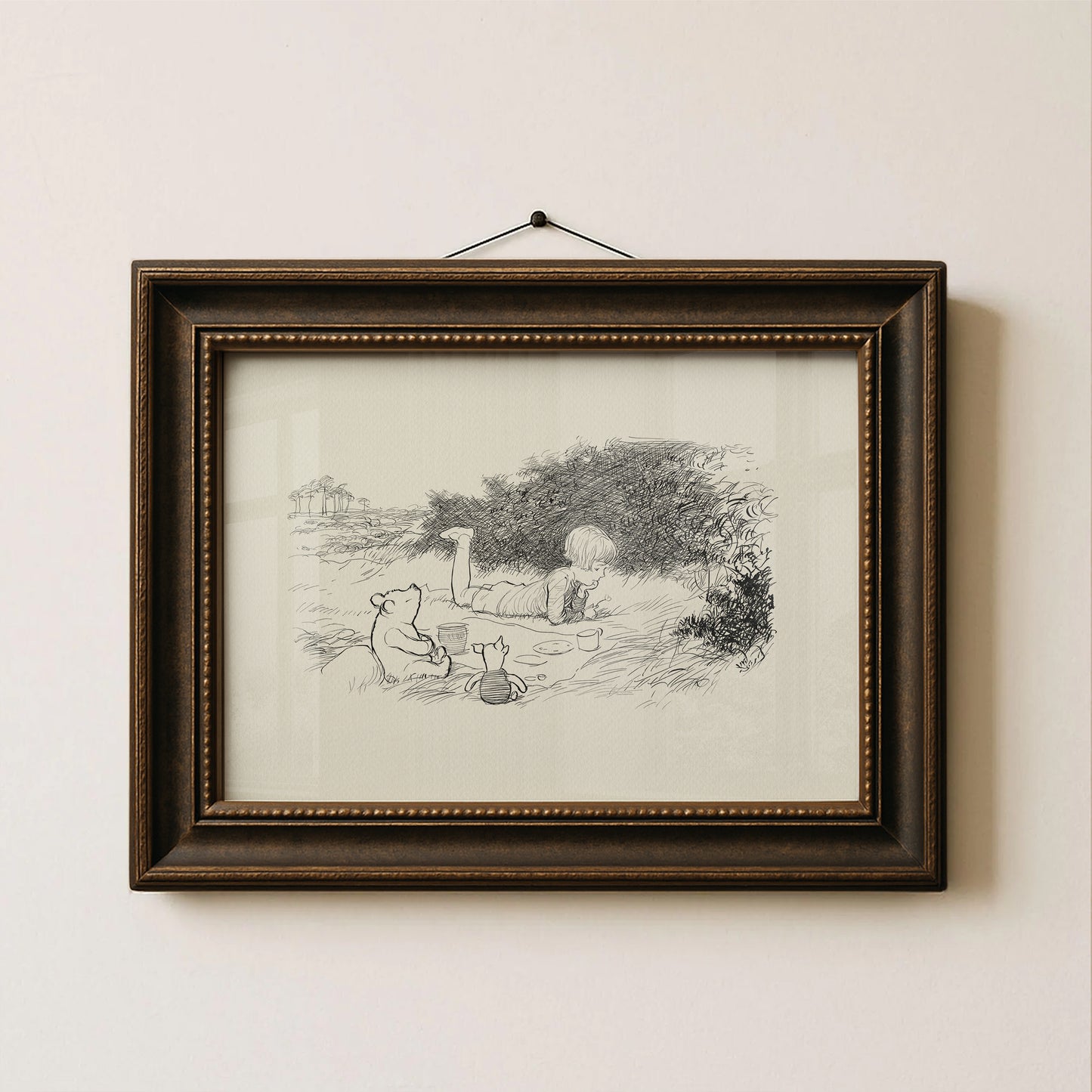 Winnie the Pooh Print: Piglet & Christopher Robin Vintage Illustration