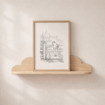 Poohsticks Winnie the Pooh Classic Illustration: Vintage Style Print