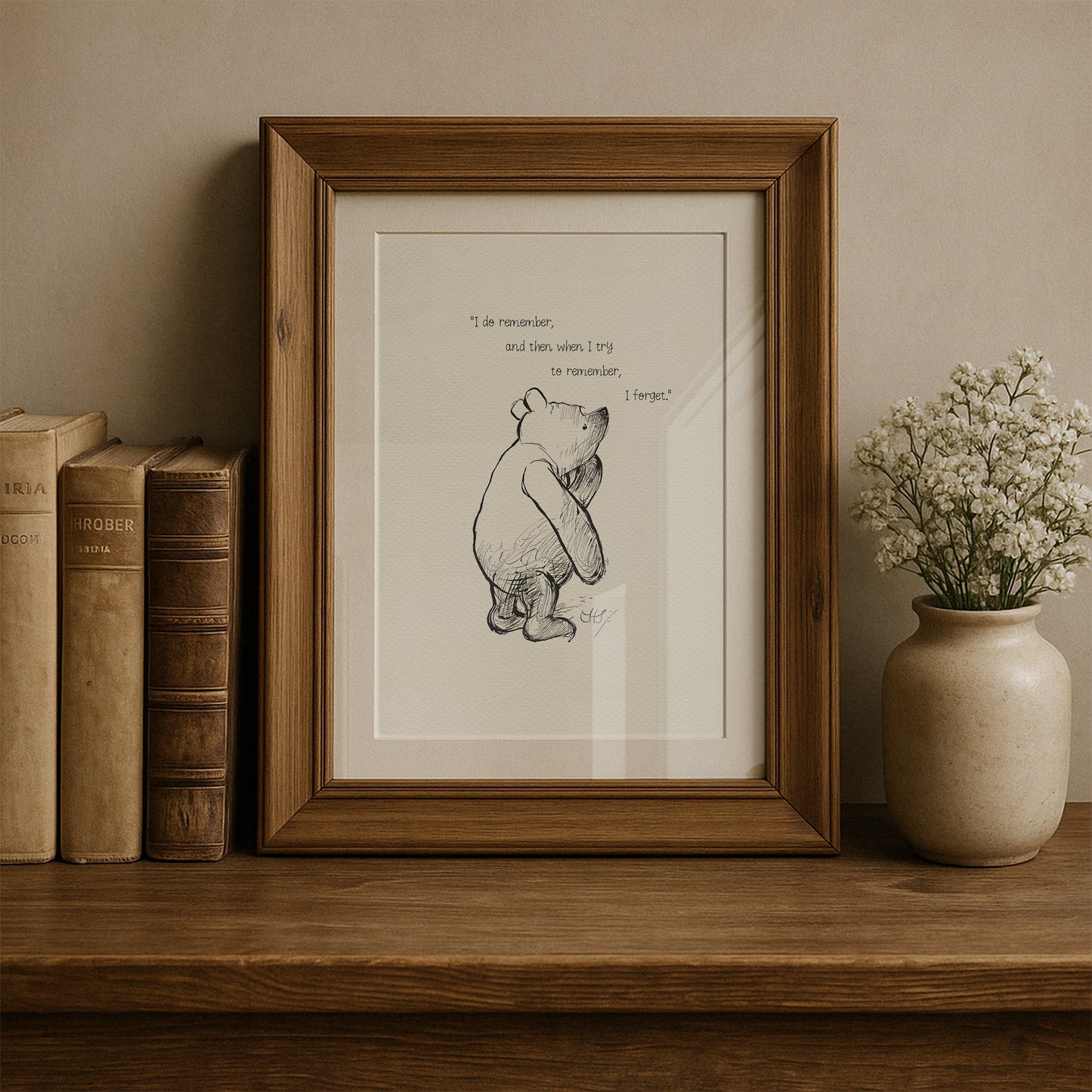 Winnie the Pooh Print With Quote: Classic Vintage Style Illustration