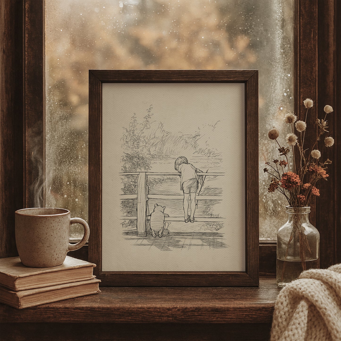 Poohsticks Winnie the Pooh Classic Illustration: Vintage Style Print