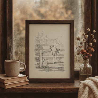 Poohsticks Winnie the Pooh Classic Illustration: Vintage Style Print
