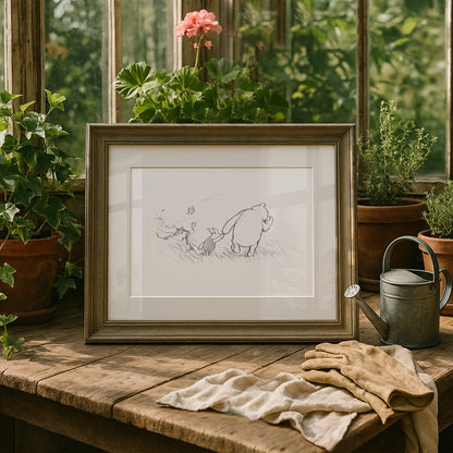 Piglet & Winnie the Pooh Classic Vintage Illustration