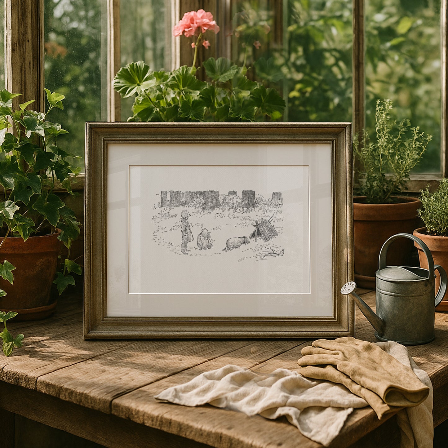 Winnie the Pooh Print: Eeyore Classic Nursery Landscape Art Decor