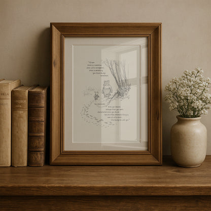 Winnie the Pooh Wall Art Print Inspirational Quote, Vintage Style Illustration for Friendship & Courage