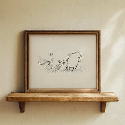 Piglet & Winnie the Pooh Classic Vintage Illustration