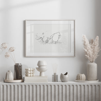 Piglet & Winnie the Pooh Classic Vintage Illustration