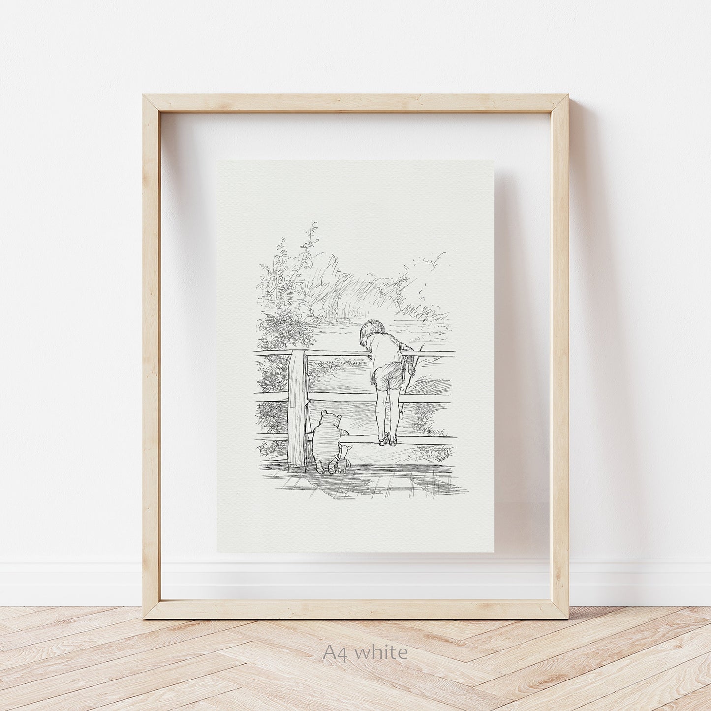 08 Poohsticks - Winnie the Pooh, Christopher Robin, bridge vintage style classic Pooh poster print