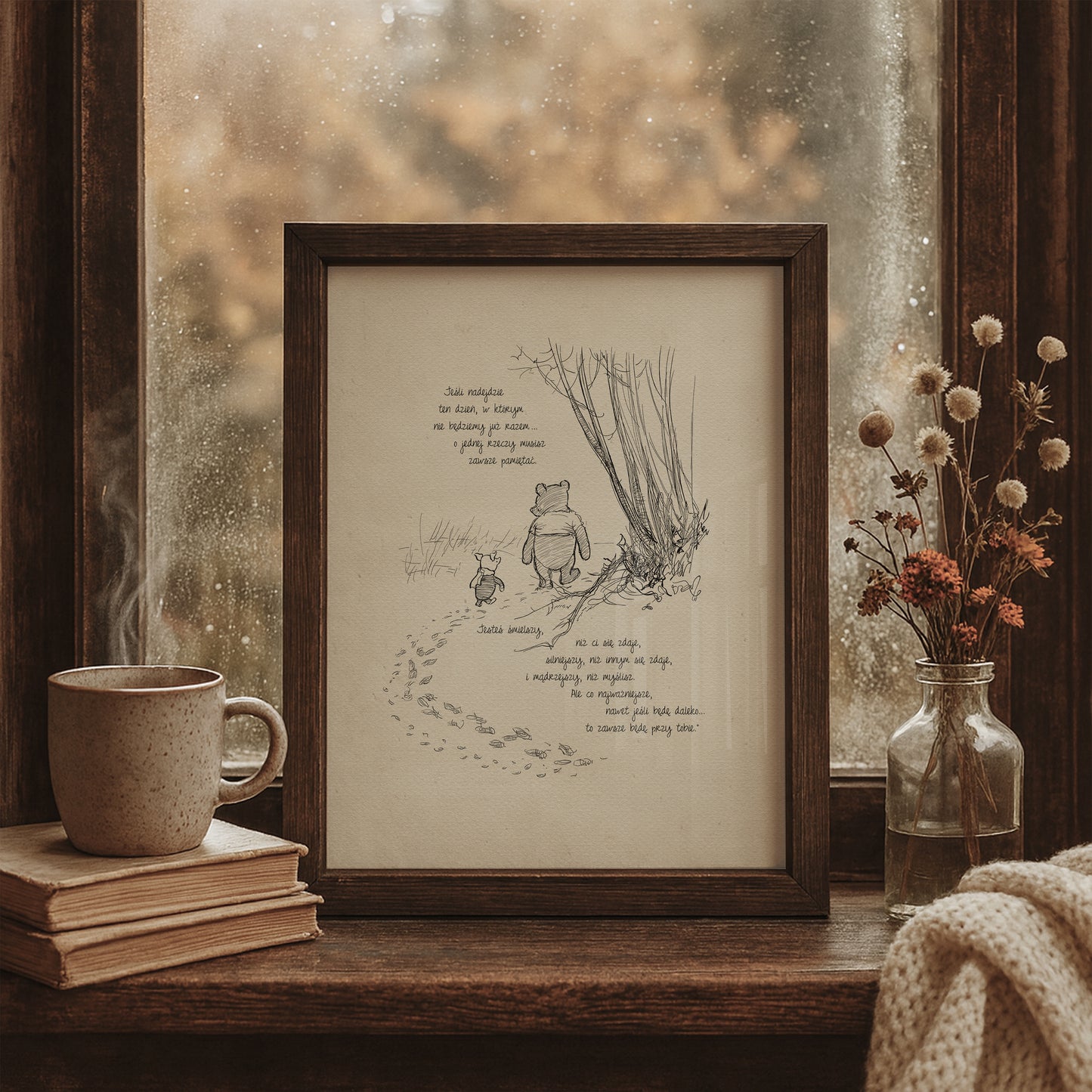 Kubuś Puchatek Grafika z Cytatem - Dekoracja Ścienna w Stylu Vintage, Klasyka Dziecięca