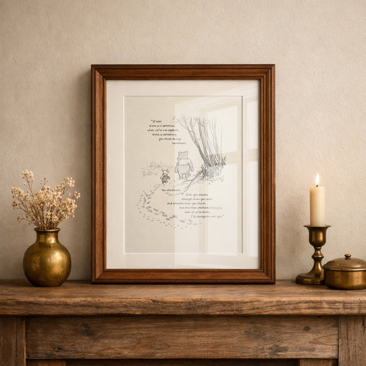 Winnie the Pooh Print with Quote: Classic Black and White Home Decor