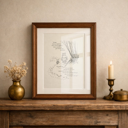 Winnie the Pooh Print with Quote: Classic Black and White Home Decor