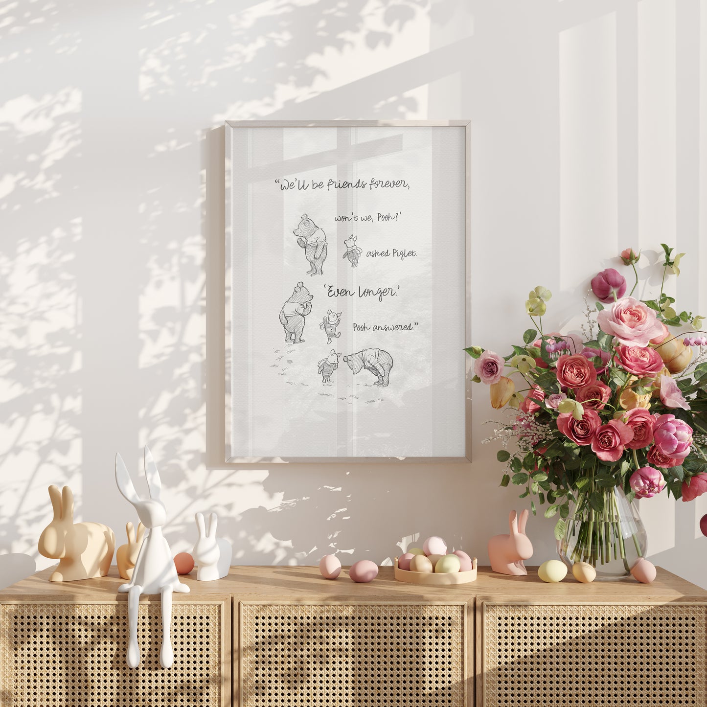 Winnie the Pooh Print with Quote: Friendship Vintage Illustration