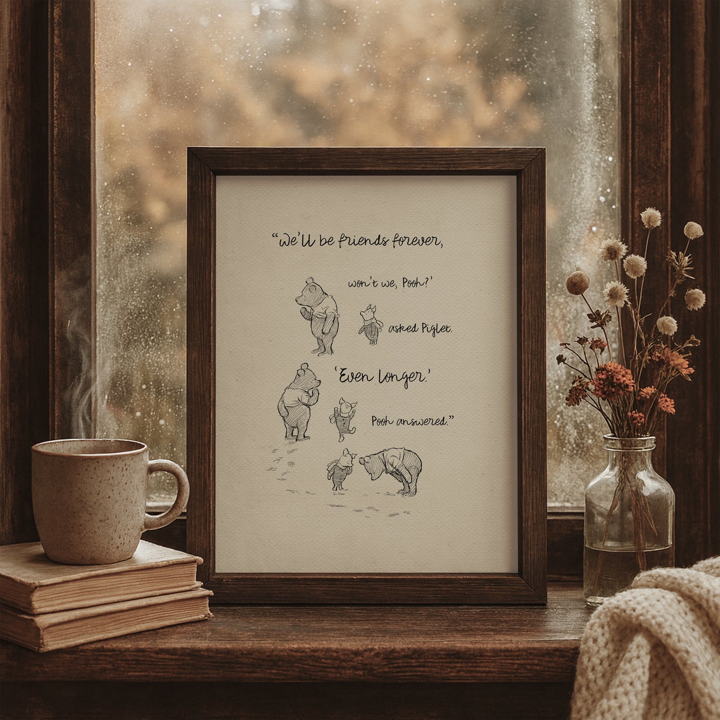 Winnie the Pooh Print with Quote: Friendship Vintage Illustration