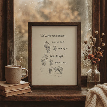 Winnie the Pooh Print with Quote: Friendship Vintage Illustration
