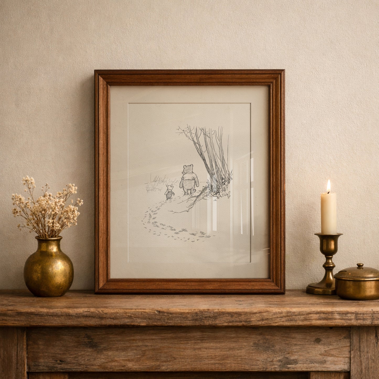 Pooh and Piglet Go Hunting - Winnie the Pooh Vintage Style Illustration