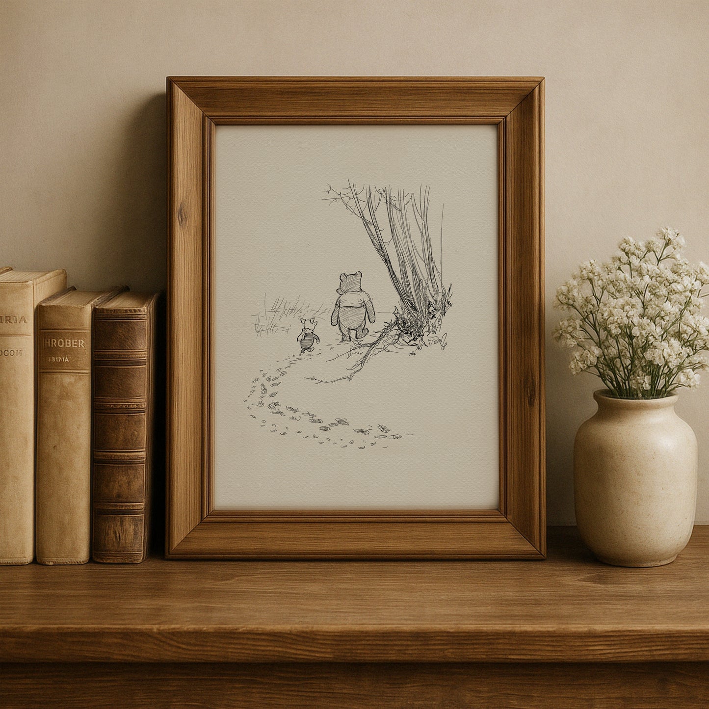 Pooh and Piglet Go Hunting - Winnie the Pooh Vintage Style Illustration