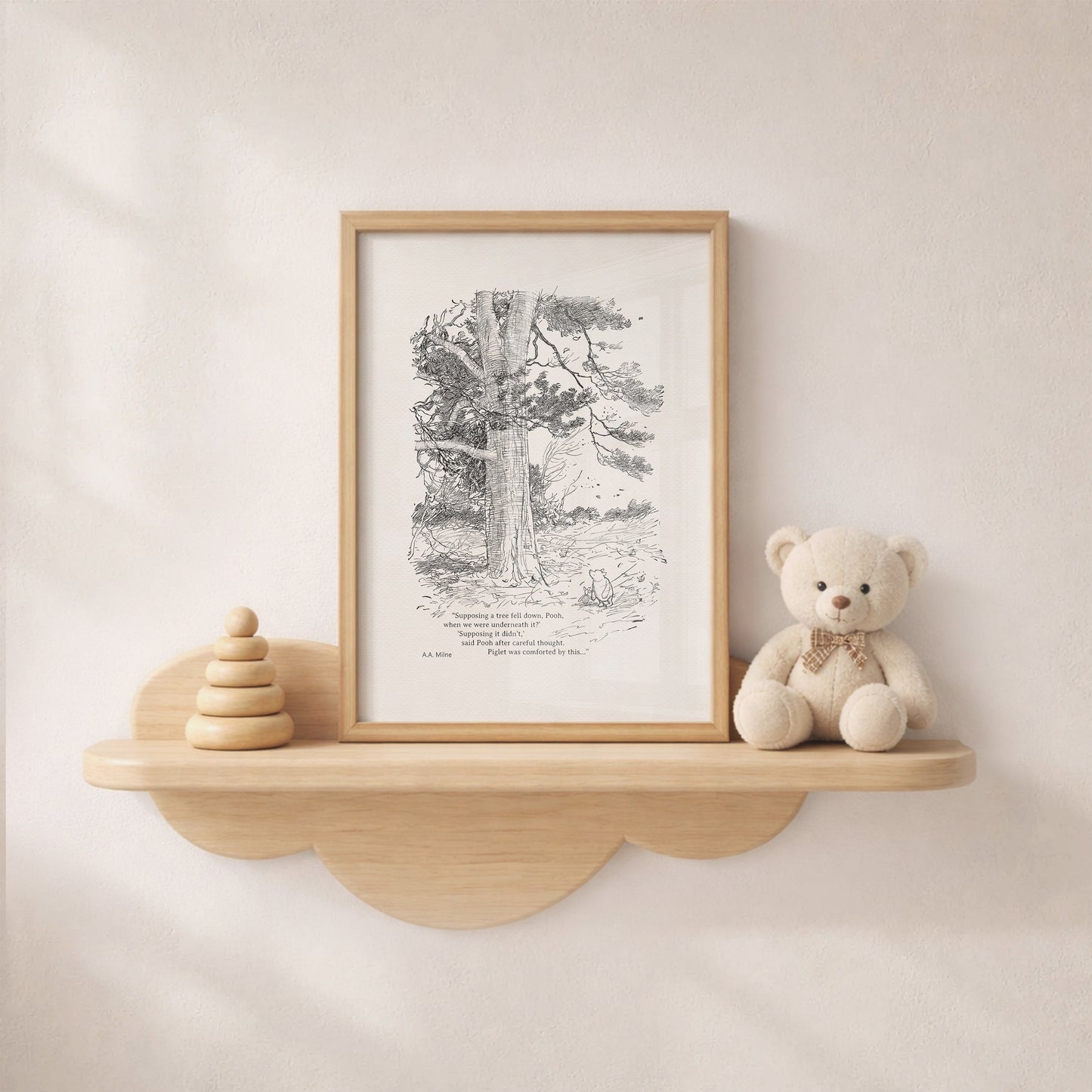 Black & White Winnie the Pooh Piglet Print with Quote, Vintage Style Wall Art , Ideal Gift for Book Lovers
