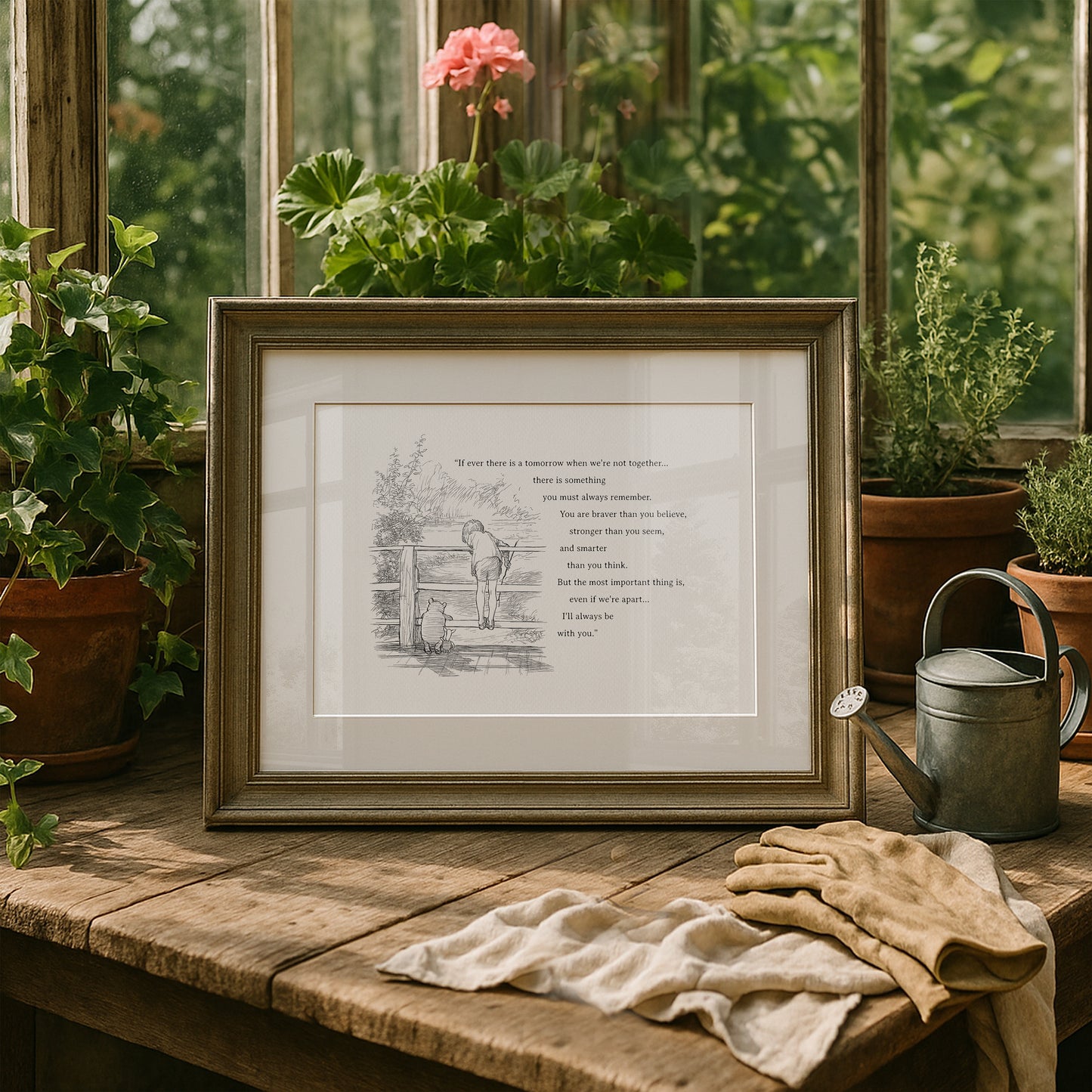 Winnie the Pooh Quote Print:  Vintage Style Horizontal Illustration