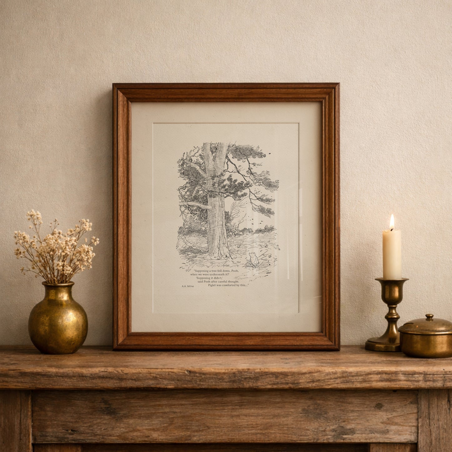 Black & White Winnie the Pooh Piglet Print with Quote, Vintage Style Wall Art , Ideal Gift for Book Lovers