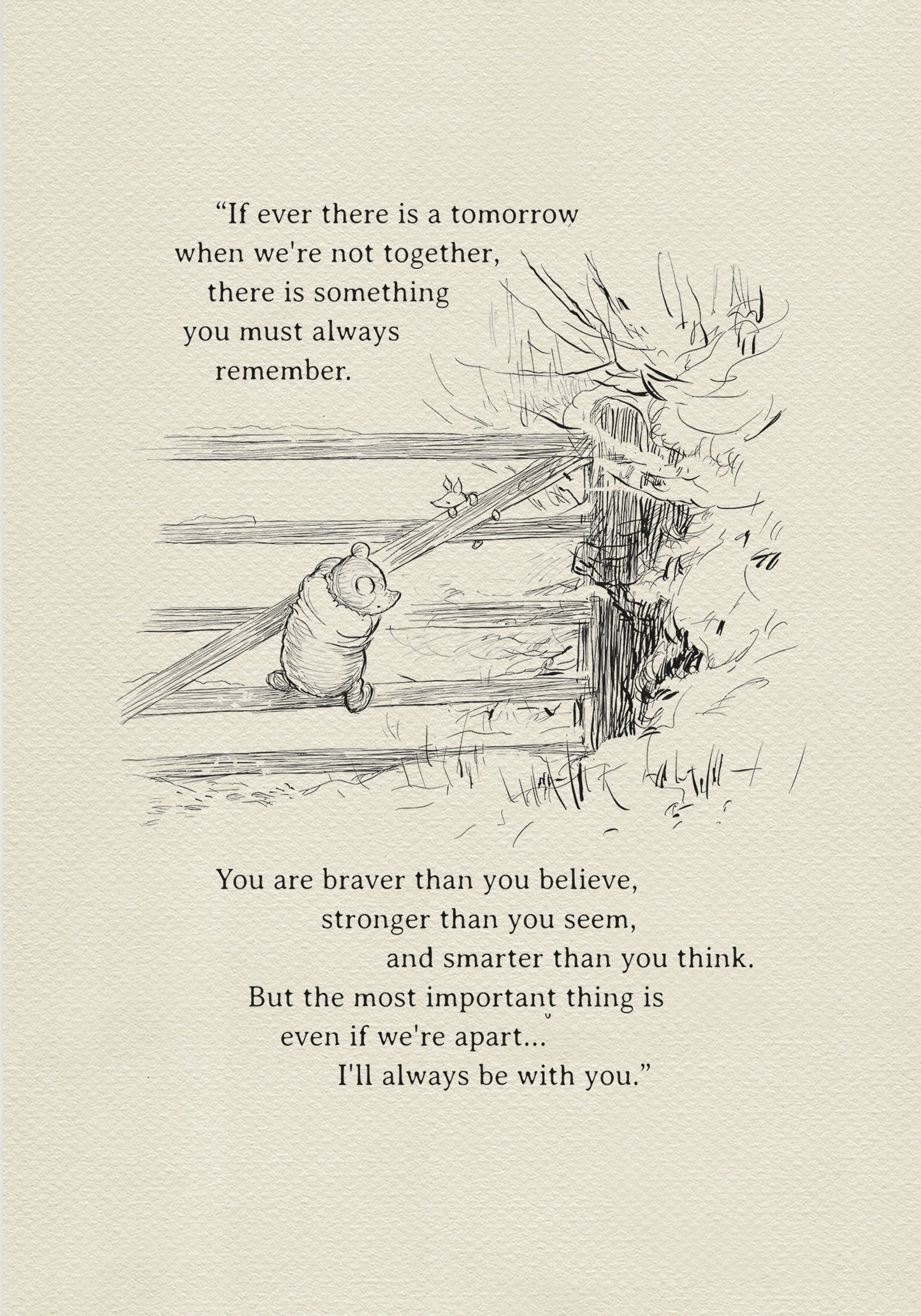 Winnie the Pooh Vintage Art Print, Handcrafted Black & White Illustration with Quote, Perfect Gift for Pooh Fans & Book Lovers