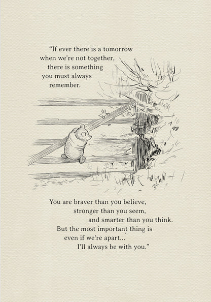 Winnie the Pooh Vintage Art Print, Handcrafted Black & White Illustration with Quote, Perfect Gift for Pooh Fans & Book Lovers
